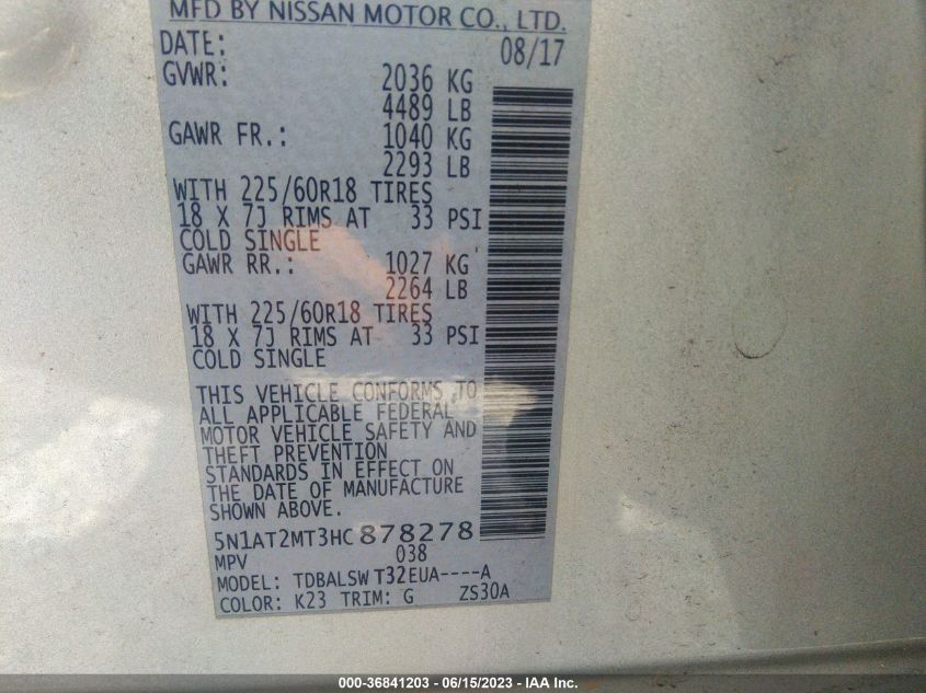2017 NISSAN ROGUE SL - 5N1AT2MT3HC878278