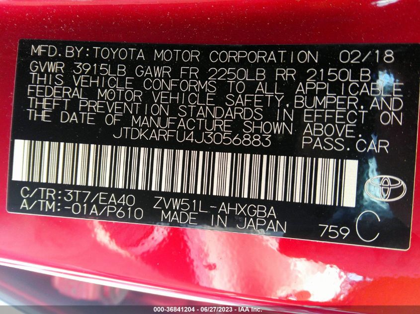 2018 TOYOTA PRIUS TWO/TWO ECO/THREE - JTDKARFU4J3056883