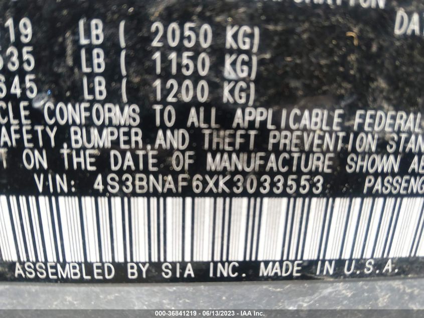 2019 SUBARU LEGACY PREMIUM - 4S3BNAF6XK3033553