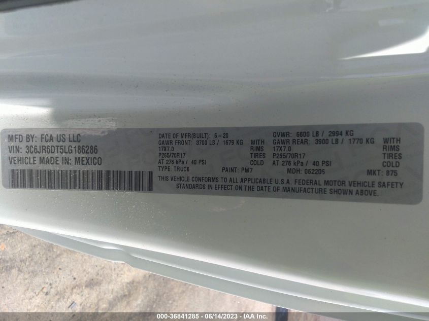 2020 RAM 1500 CLASSIC TRADESMAN - 3C6JR6DT5LG186286