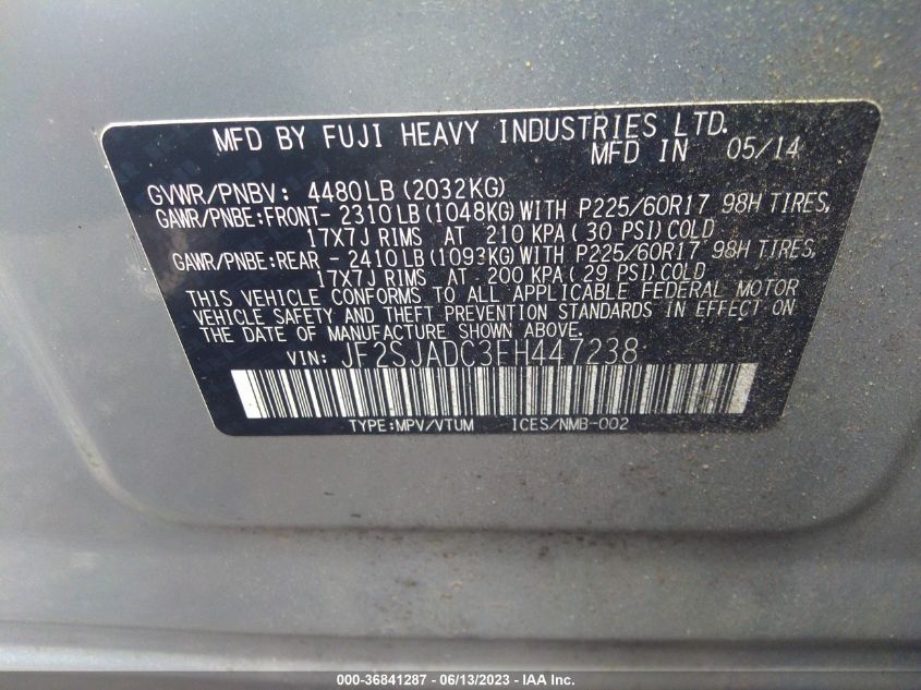2015 SUBARU FORESTER 2.5I PREMIUM - JF2SJADC3FH447238