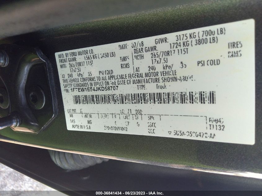 2018 FORD F-150 XL/XLT/LARIAT - 1FTEW1E54JKD58707