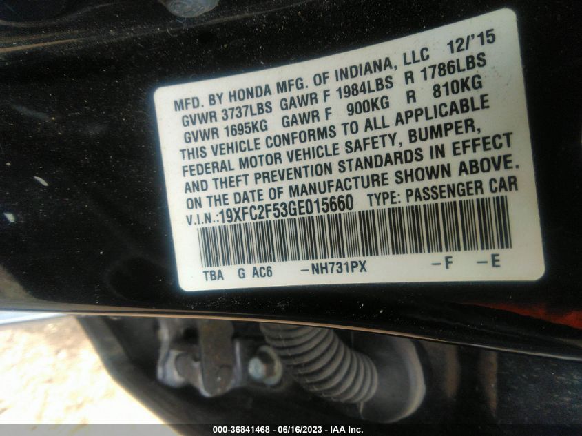 2016 HONDA CIVIC SEDAN LX - 19XFC2F53GE015660