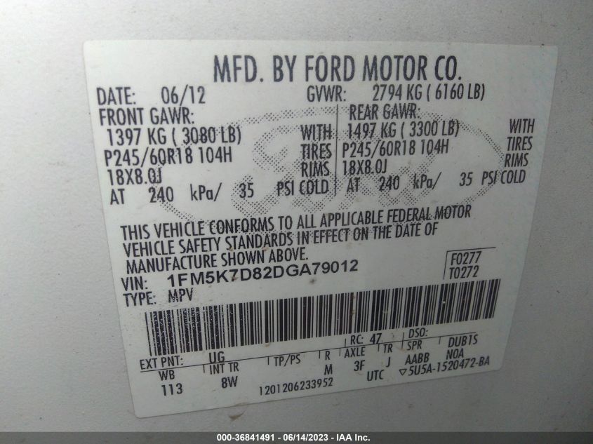 2013 FORD EXPLORER XLT - 1FM5K7D82DGA79012