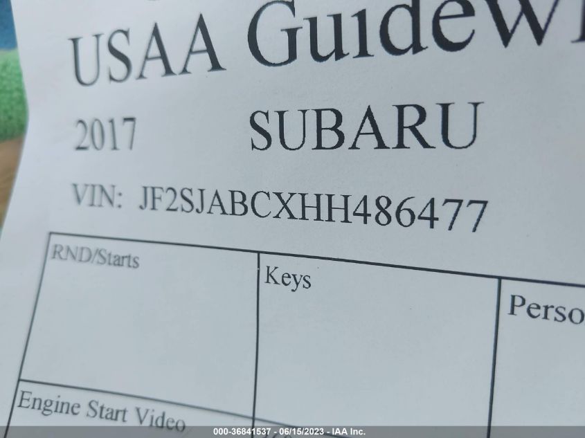 2017 SUBARU FORESTER - JF2SJABCXHH486477