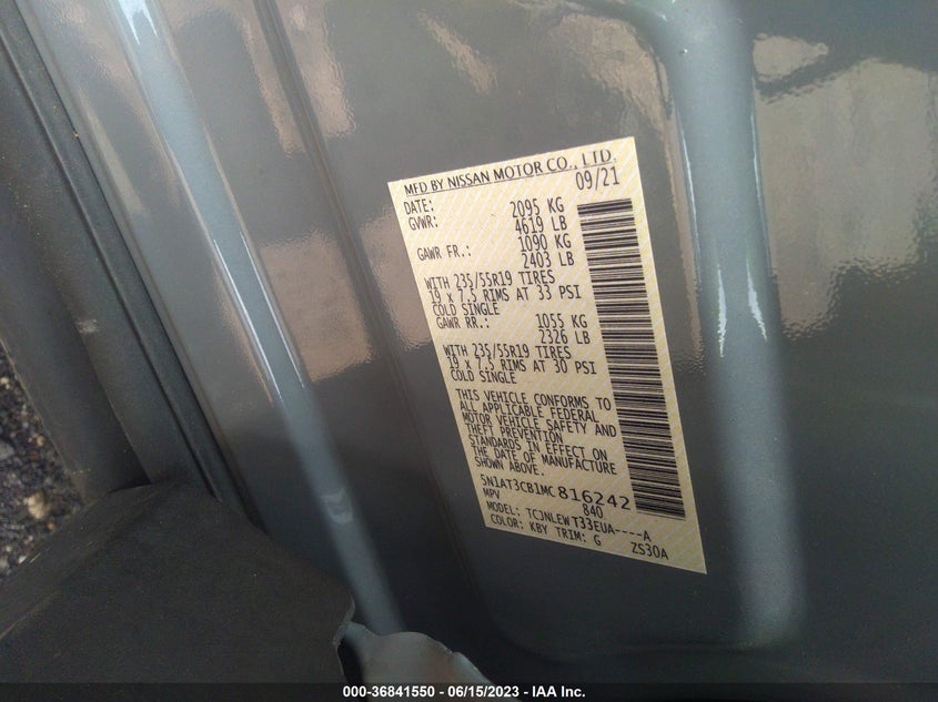 VIN 5N1AT3CB1MC816242 2021 NISSAN ROGUE SL