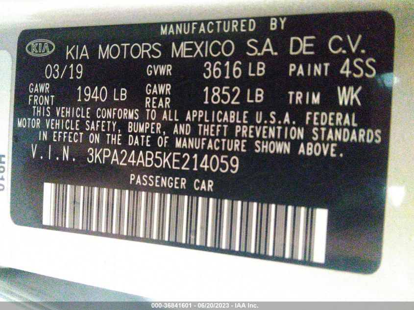 2019 KIA RIO S - 3KPA24AB5KE214059