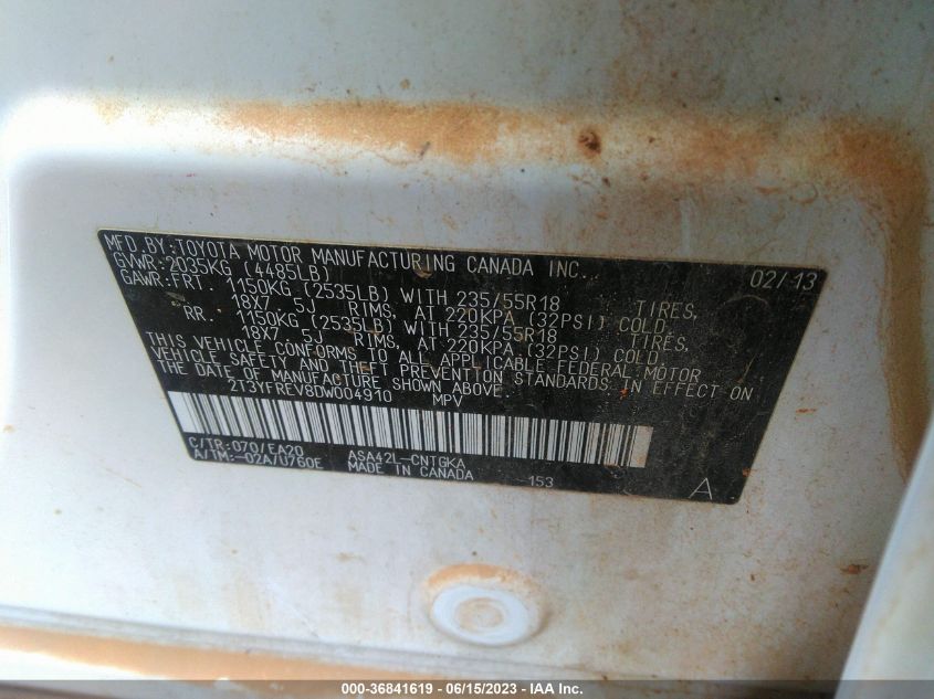 2013 TOYOTA RAV4 LIMITED - 2T3YFREV8DW004910