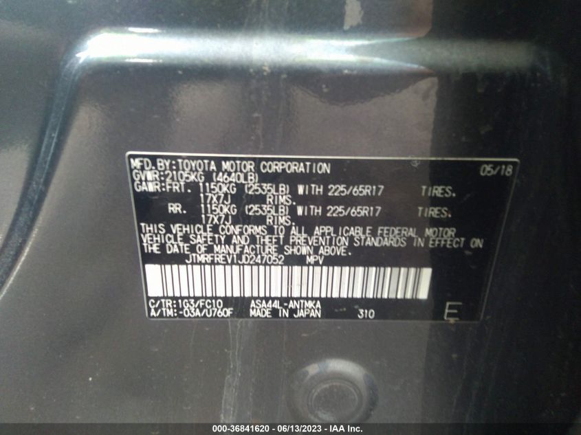 2018 TOYOTA RAV4 XLE/ADVENTURE - JTMRFREV1JD247052