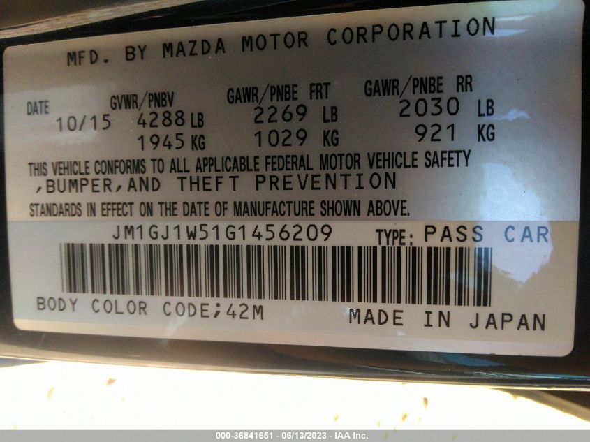 2016 MAZDA MAZDA6 I GRAND TOURING - JM1GJ1W51G1456209