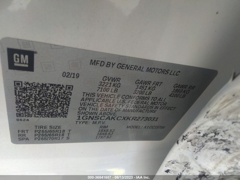 2019 CHEVROLET TAHOE LS - 1GNSCAKCXKR273031