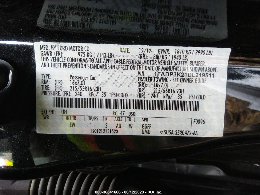 2013 FORD FOCUS SE - 1FADP3K21DL219511