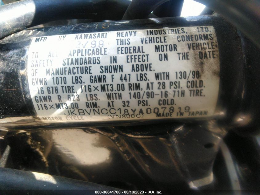 2000 KAWASAKI VN800 C JKBVNCC18YA007819