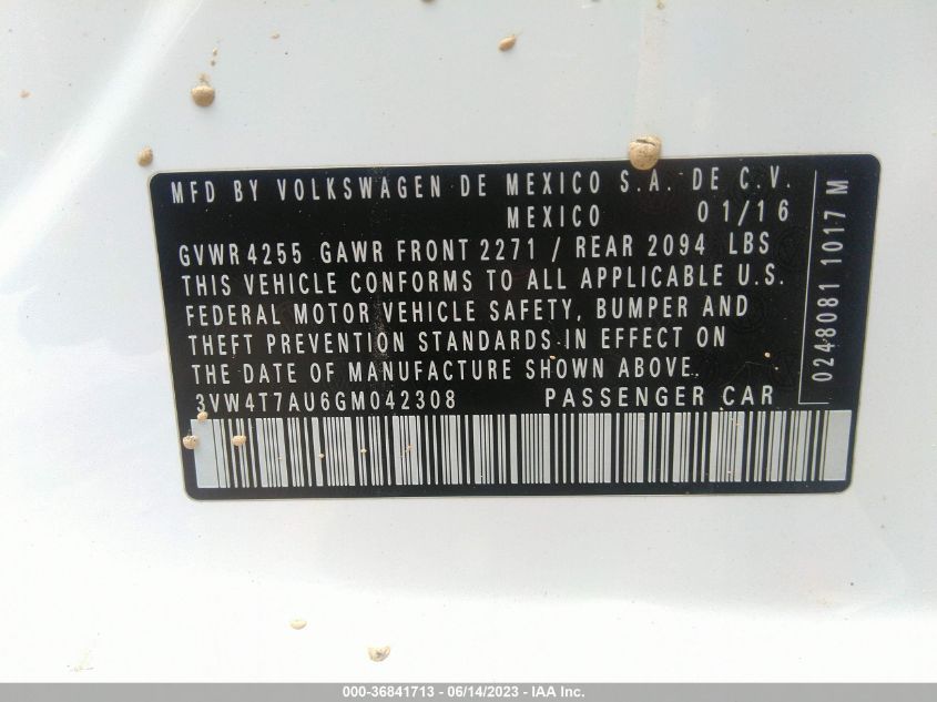 2016 VOLKSWAGEN GOLF GTI S - 3VW4T7AU6GM042308