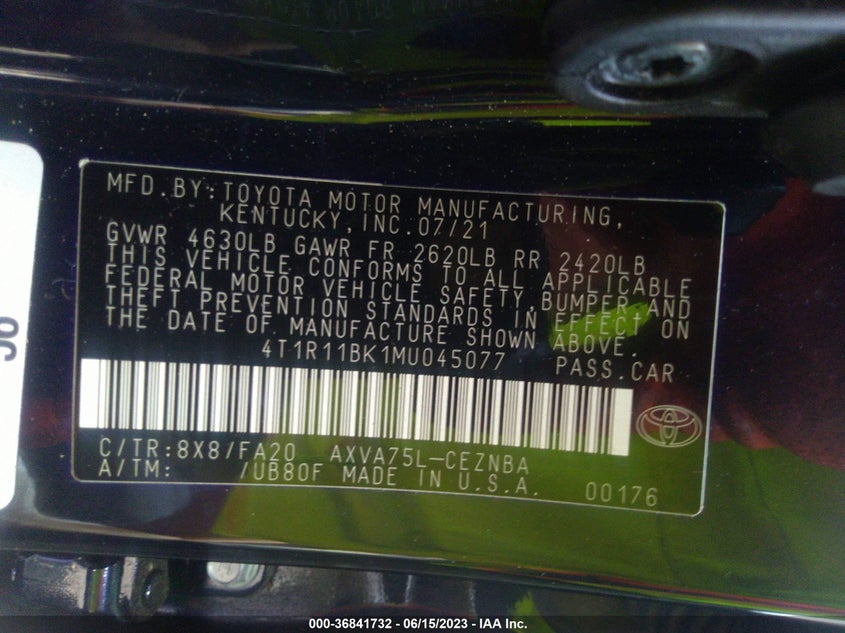 VIN 4T1R11BK1MU045077 2021 TOYOTA CAMRY LE
