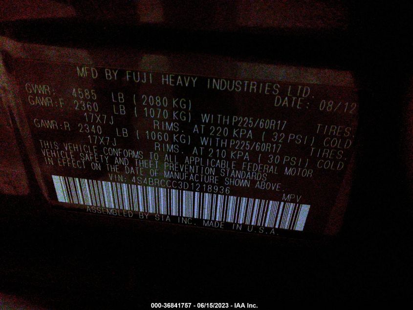 2013 SUBARU OUTBACK 2.5I PREMIUM - 4S4BRCCC3D1218936