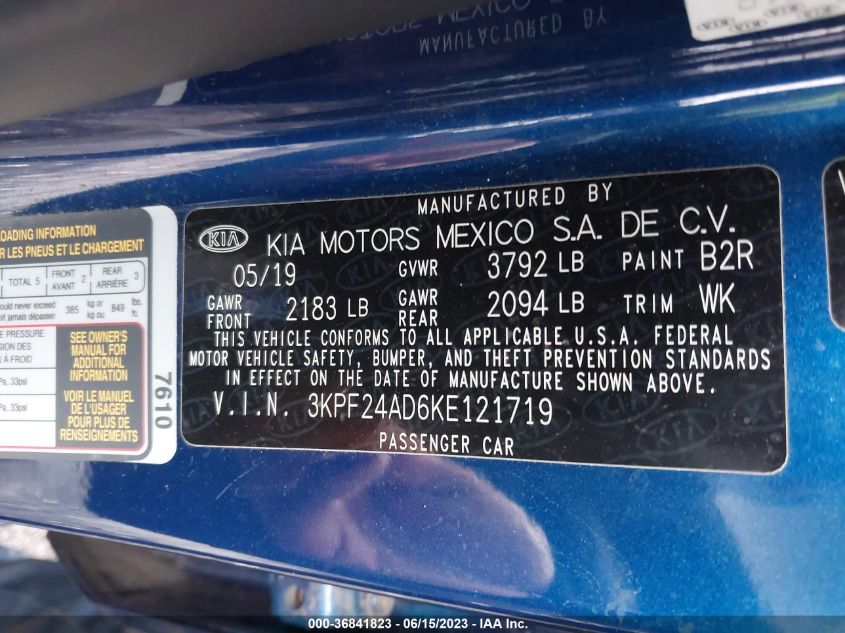 2019 KIA FORTE LXS - 3KPF24AD6KE121719