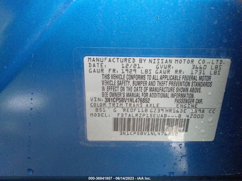 2022 NISSAN KICKS S - 3N1CP5BV1NL476852