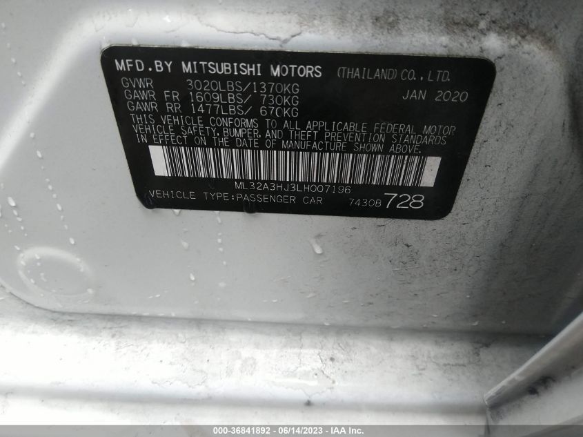 2020 MITSUBISHI MIRAGE ES/SE - ML32A3HJ3LH007196