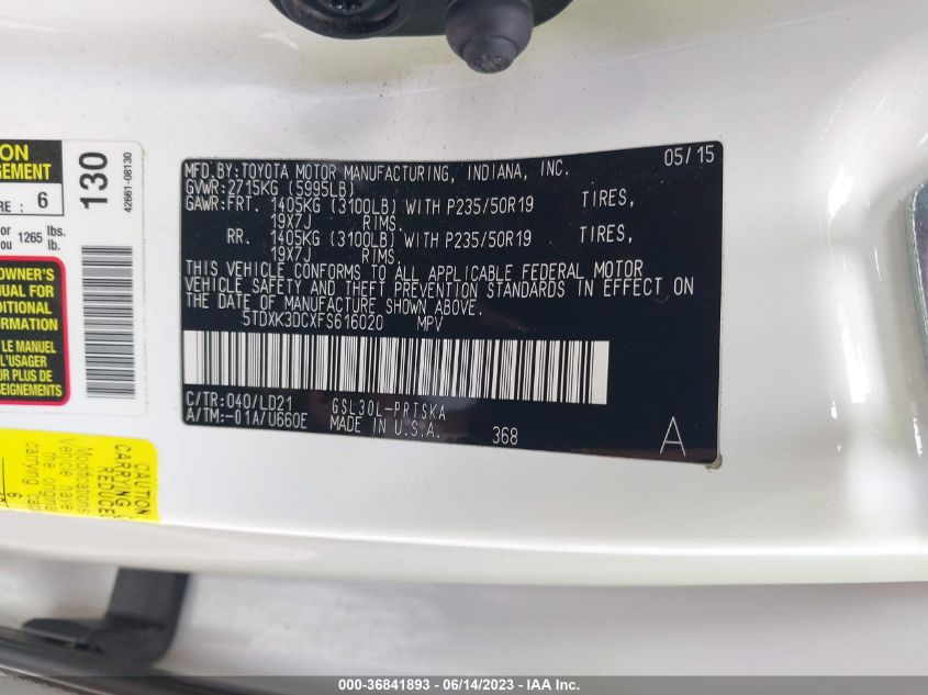 2015 TOYOTA SIENNA SE - 5TDXK3DCXFS616020