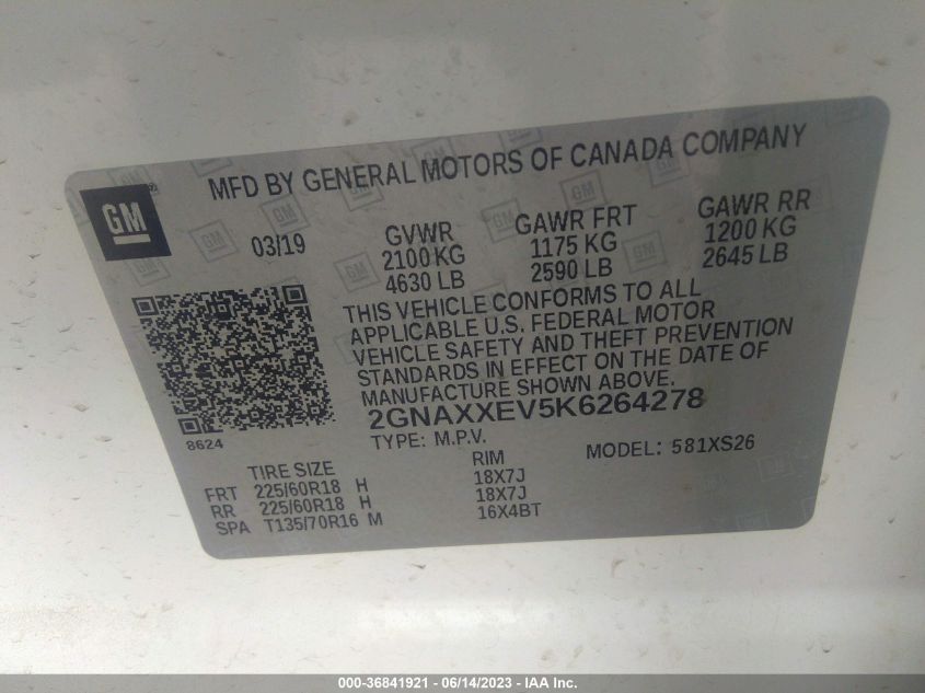 2019 CHEVROLET EQUINOX PREMIER - 2GNAXXEV5K6264278