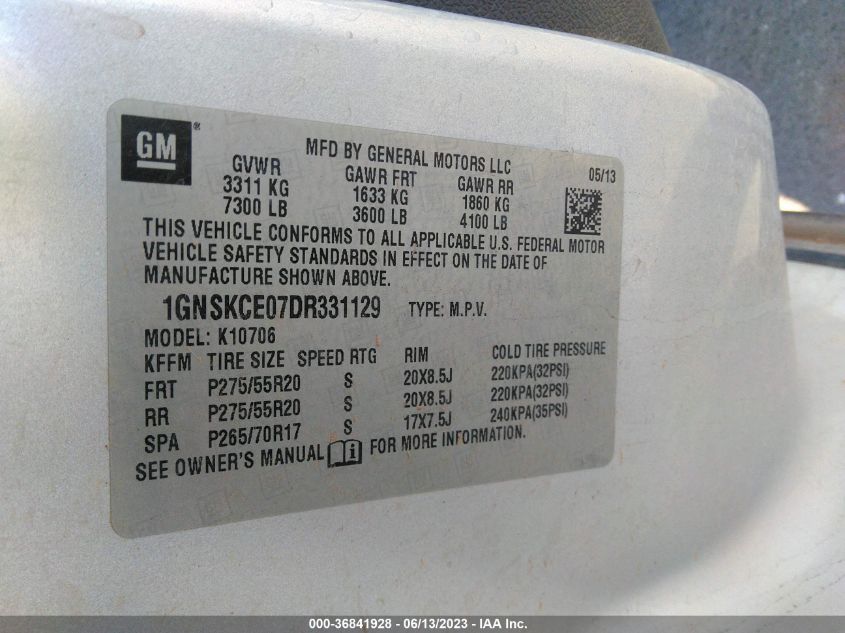 2013 CHEVROLET TAHOE LTZ - 1GNSKCE07DR331129