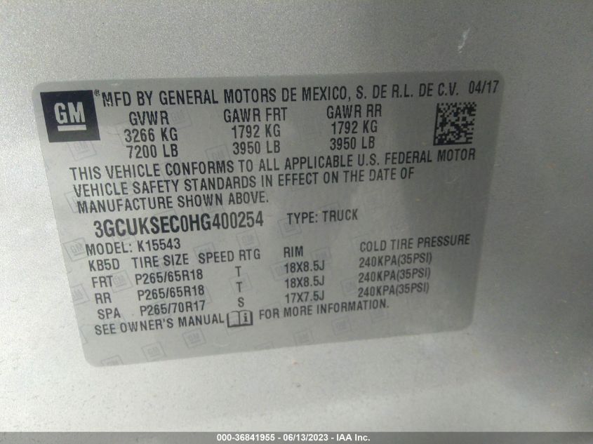 2017 CHEVROLET SILVERADO 1500 LTZ - 3GCUKSEC0HG400254