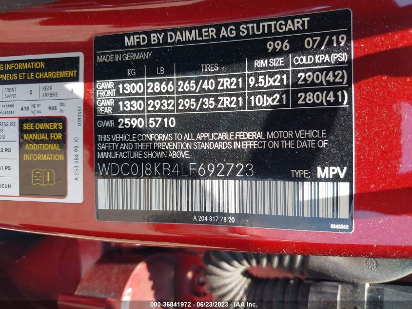 2020 MERCEDES-BENZ GLC AMG GLC 63 S - WDC0J8KB4LF692723