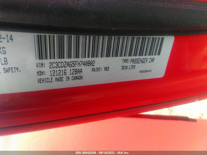 2015 DODGE CHALLENGER SXT - 2C3CDZAG5FH740802