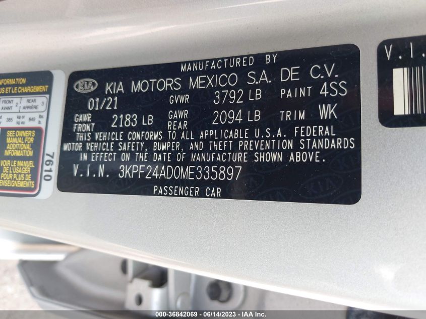2021 KIA FORTE LXS - 3KPF24AD0ME335897