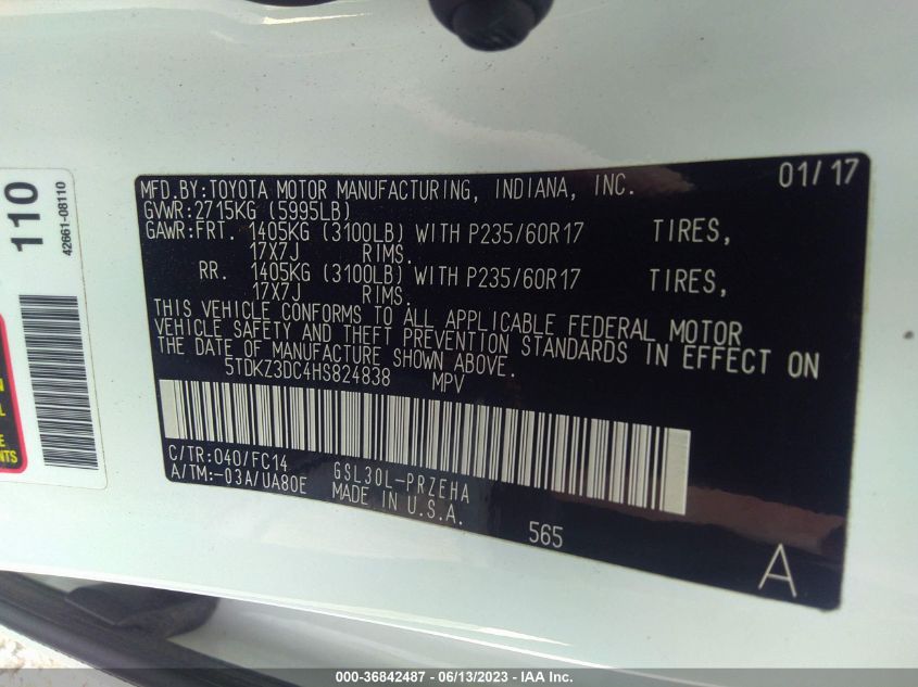 2017 TOYOTA SIENNA LE - 5TDKZ3DC4HS824838