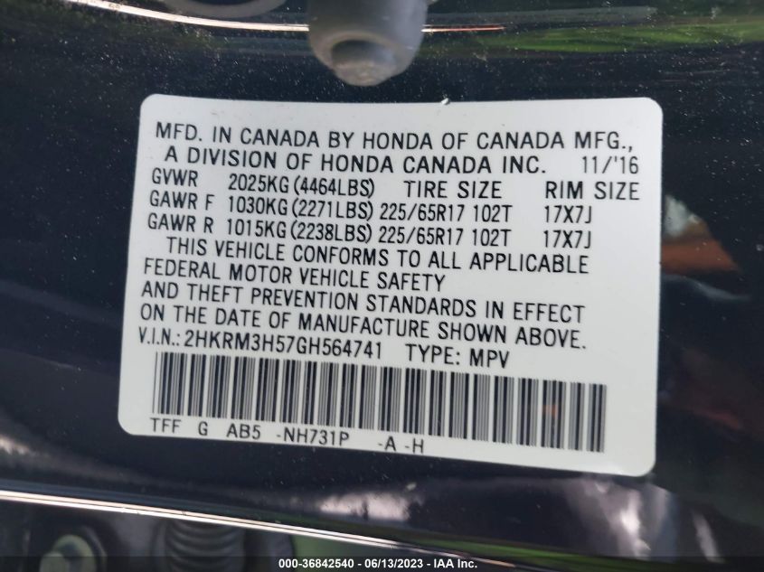 2016 HONDA CR-V EX - 2HKRM3H57GH564741