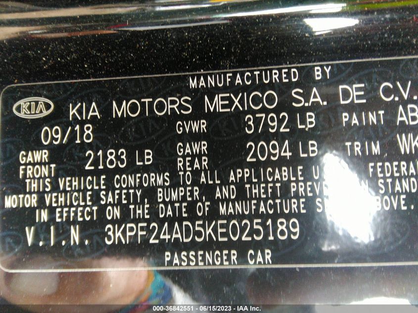 2019 KIA FORTE LXS - 3KPF24AD5KE025189