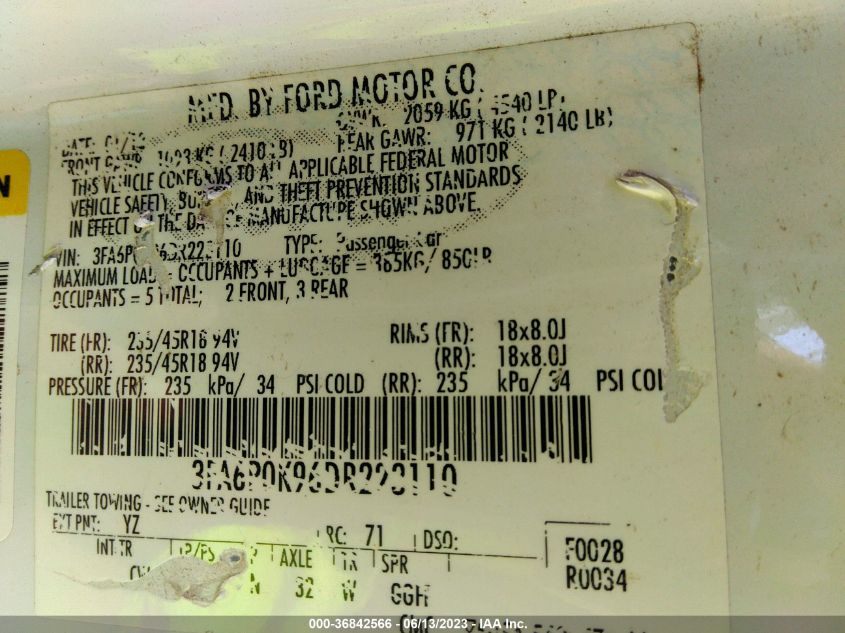 2013 FORD FUSION TITANIUM - 3FA6P0K96DR223110