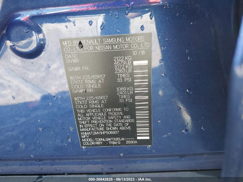 2017 NISSAN ROGUE SV - KNMAT2MV1HP506937