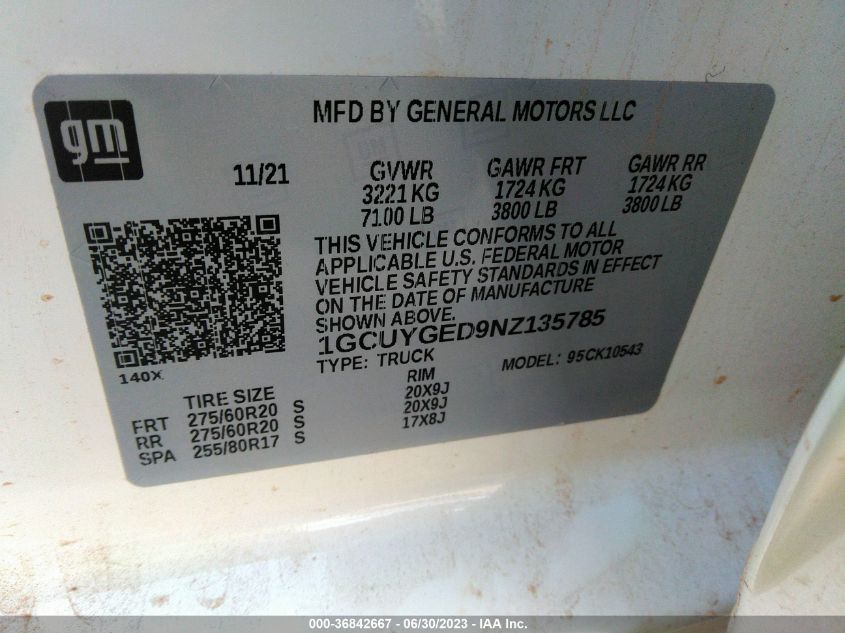 2022 CHEVROLET SILVERADO 1500 LTD LTZ - 1GCUYGED9NZ135785