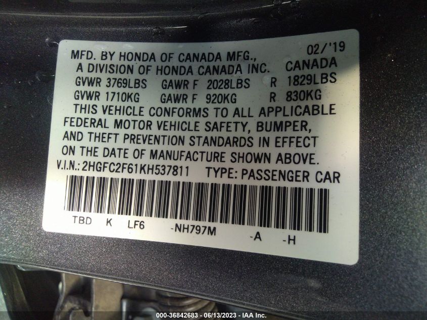 2019 HONDA CIVIC SEDAN LX - 2HGFC2F61KH537811