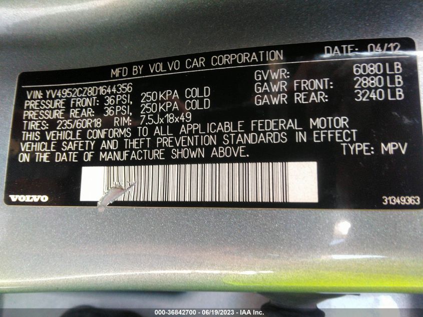 2013 VOLVO XC90 - YV4952CZ8D1644356
