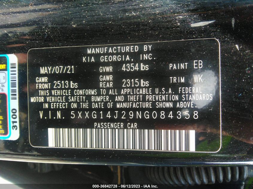 2022 KIA K5 LXS - 5XXG14J29NG084358
