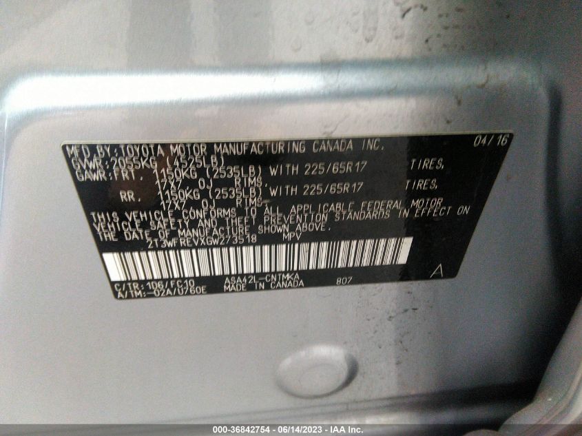 2016 TOYOTA RAV4 XLE - 2T3WFREVXGW273518