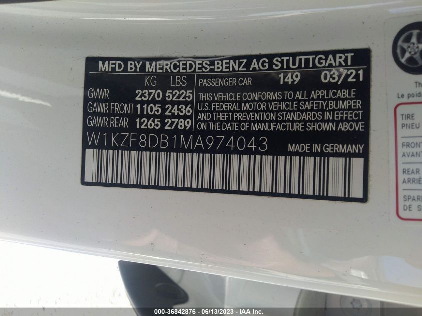 2021 MERCEDES-BENZ E-CLASS E 350 - W1KZF8DB1MA974043