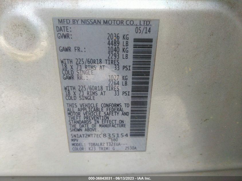 2014 NISSAN ROGUE SL - 5N1AT2MT7EC835154
