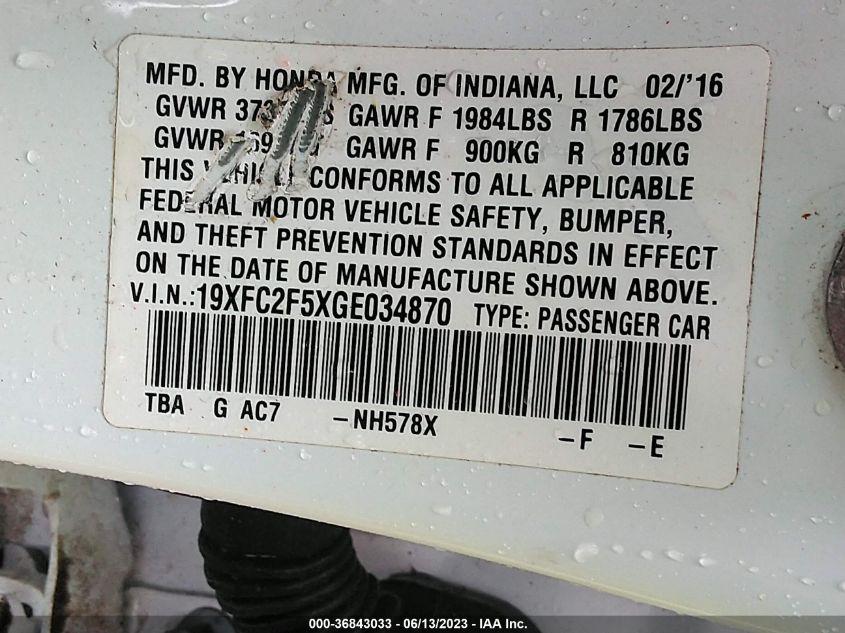 2016 HONDA CIVIC SEDAN LX - 19XFC2F5XGE034870