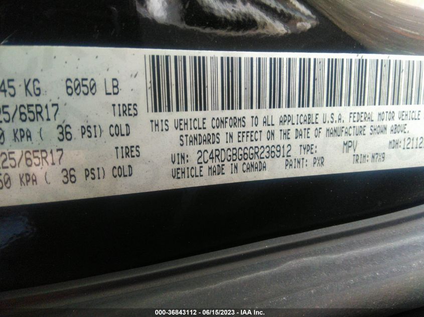 2016 DODGE GRAND CARAVAN SE - 2C4RDGBG6GR236912