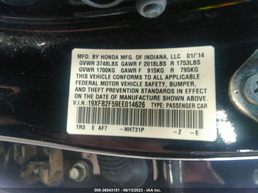 2014 HONDA CIVIC SEDAN LX - 19XFB2F59EE014626