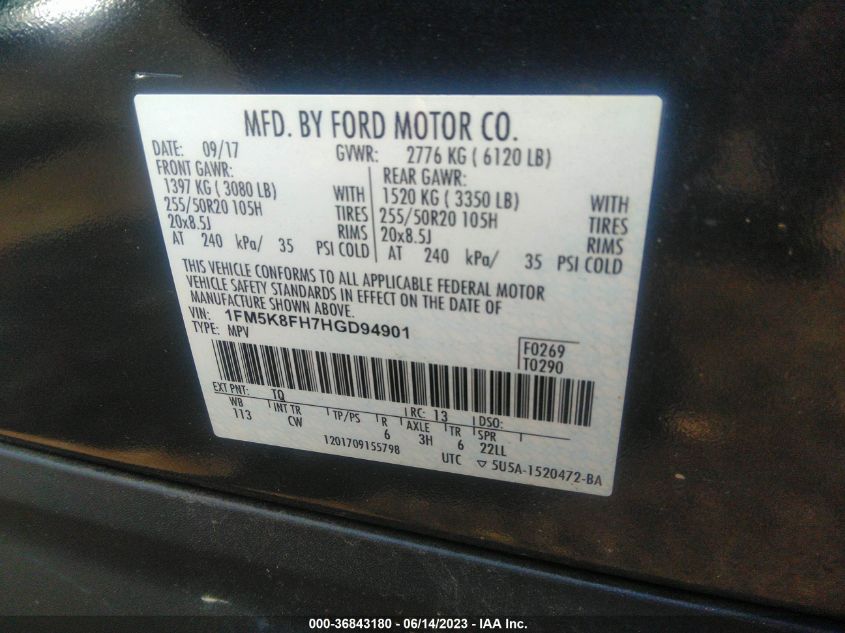 2017 FORD EXPLORER LIMITED - 1FM5K8FH7HGD94901