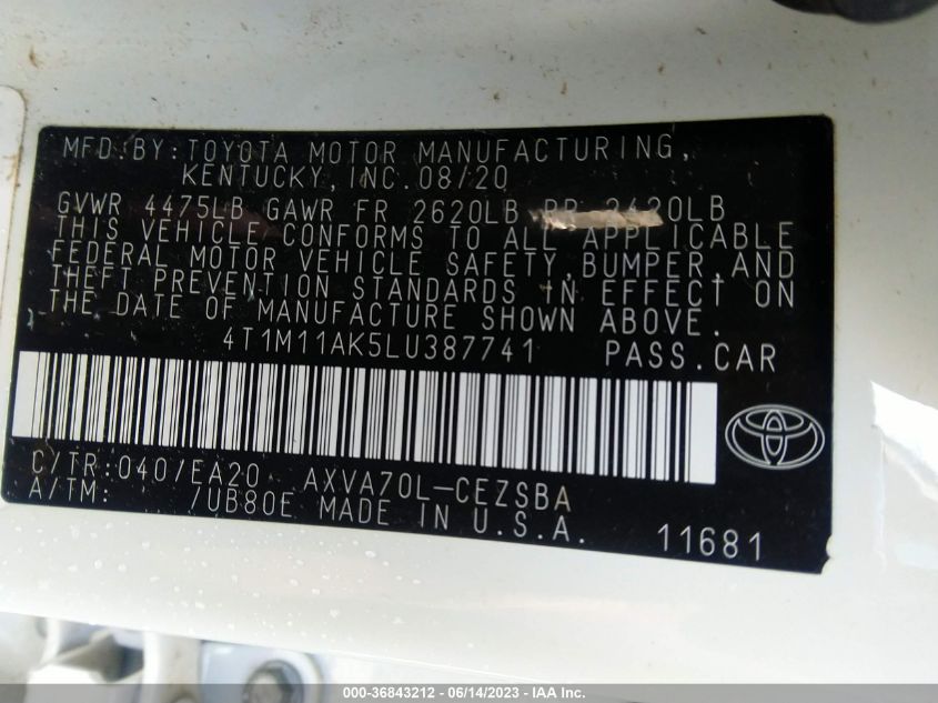 2020 TOYOTA CAMRY SE - 4T1M11AK5LU387741