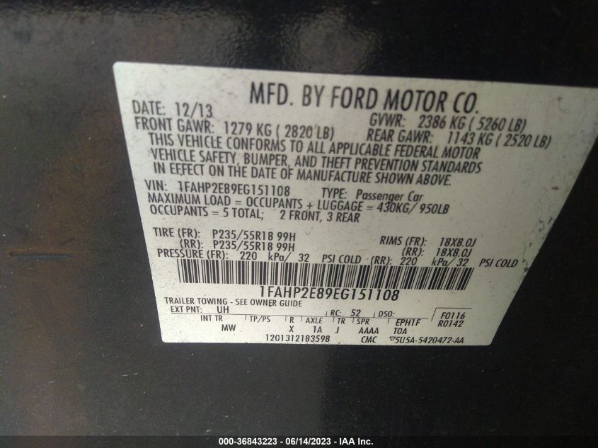 2014 FORD TAURUS SEL - 1FAHP2E89EG151108