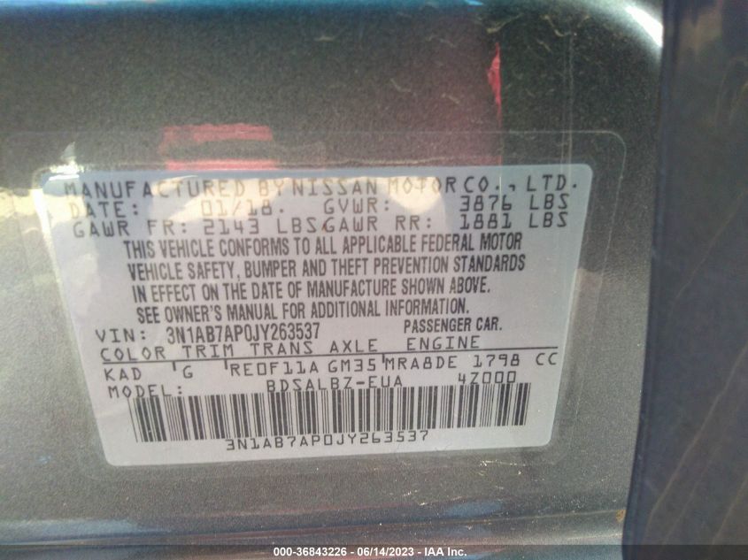 2018 NISSAN SENTRA S/SV/SR/SL - 3N1AB7AP0JY263537