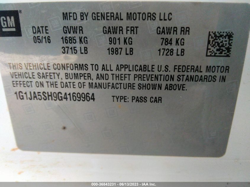 2016 CHEVROLET SONIC LS - 1G1JA5SH9G4169964